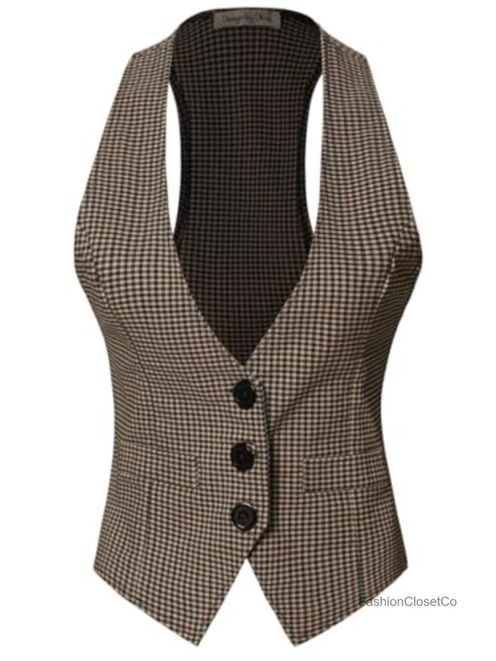 Plaid Racerback Tuxedo Vest Slim Fit V-Neck Sleeveless Layering Vest